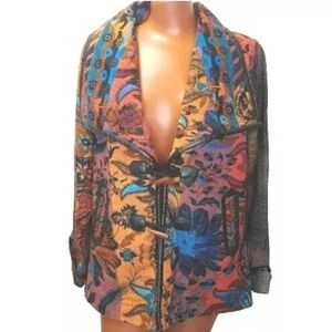 Parsley Sage Wool Blazer Jacket Woman Lg Tapestry Floral Pailsey Fairy Whimsical